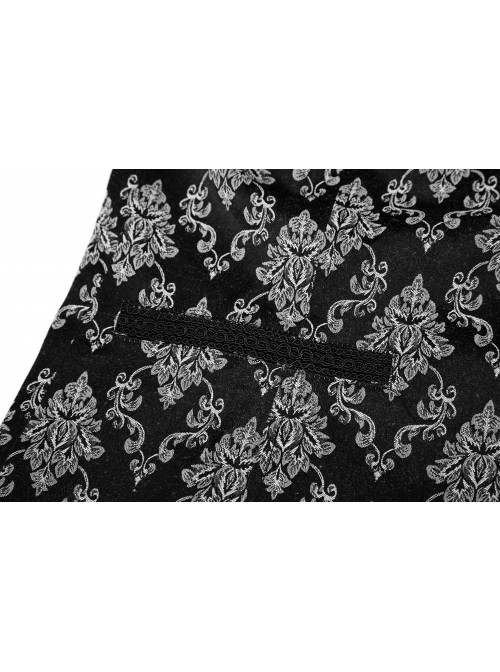 Black And White Jacquard V-Neck Front Button Slit Rear Hem Gothic Vest