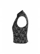 Black And White Jacquard V-Neck Front Button Slit Rear Hem Gothic Vest