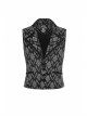 Black And White Jacquard V-Neck Front Button Slit Rear Hem Gothic Vest