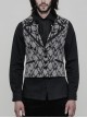 Black And White Jacquard V-Neck Front Button Slit Rear Hem Gothic Vest