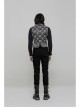 Black And White Jacquard V-Neck Front Button Slit Rear Hem Gothic Vest
