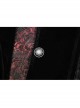 Stand-Up Collar Front Metal Button Splice Red Wine Jacquard Woven Back Lace-Up Dovetail Hem Black Gothic Velveteen Woven Dress Coat