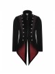 Stand-Up Collar Front Metal Button Splice Red Wine Jacquard Woven Back Lace-Up Dovetail Hem Black Gothic Velveteen Woven Dress Coat