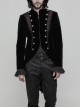Stand-Up Collar Front Metal Button Splice Red Wine Jacquard Woven Back Lace-Up Dovetail Hem Black Gothic Velveteen Woven Dress Coat