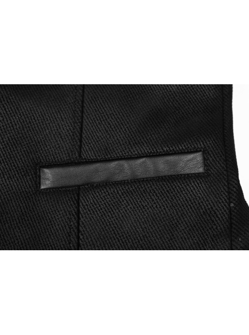 V-Neck Front Metal Hasp Back Waist Leather Hasp Black Punk Waistcoat