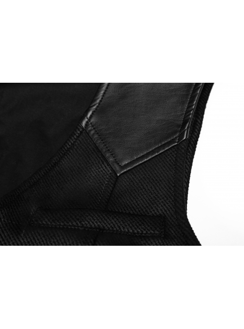 V-Neck Front Metal Hasp Back Waist Leather Hasp Black Punk Waistcoat