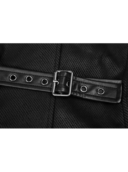 V-Neck Front Metal Hasp Back Waist Leather Hasp Black Punk Waistcoat