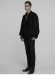 Lace-Up Collar Front Chest Frill Lantern Sleeve Rough Selvedge Cuff Black Punk Shirt