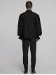 Lace-Up Collar Front Chest Frill Lantern Sleeve Rough Selvedge Cuff Black Punk Shirt