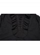 Lace-Up Collar Front Chest Frill Lantern Sleeve Rough Selvedge Cuff Black Punk Shirt