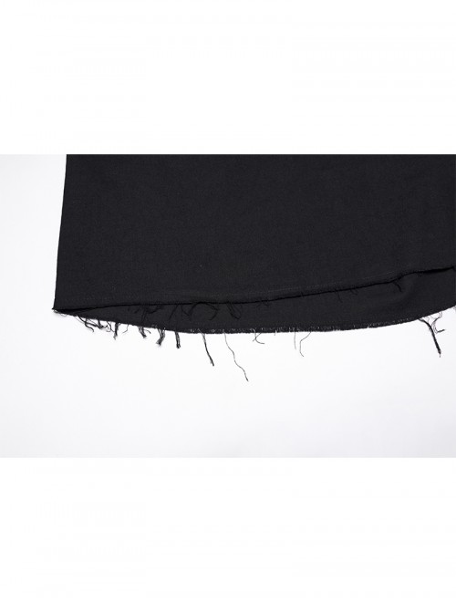 Lace-Up Collar Front Chest Frill Lantern Sleeve Rough Selvedge Cuff Black Punk Shirt
