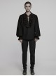 Lace-Up Collar Front Chest Frill Lantern Sleeve Rough Selvedge Cuff Black Punk Shirt