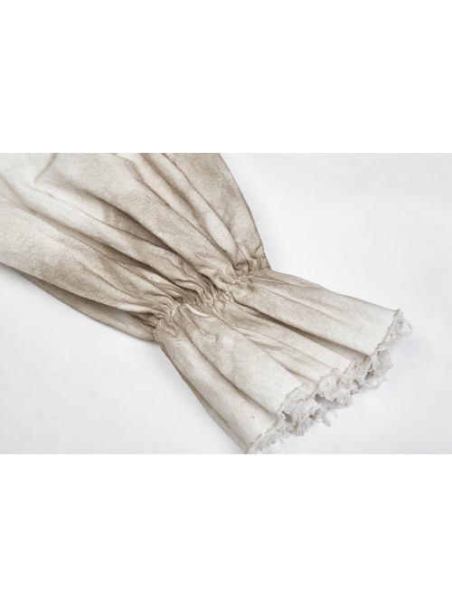 Lace-Up Collar Front Chest Frill Lantern Sleeve Rough Selvedge Cuff White Punk Spray Painting Shirt