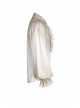 Lace-Up Collar Front Chest Frill Lantern Sleeve Rough Selvedge Cuff White Punk Spray Painting Shirt