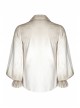 Lace-Up Collar Front Chest Frill Lantern Sleeve Rough Selvedge Cuff White Punk Spray Painting Shirt