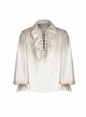 Lace-Up Collar Front Chest Frill Lantern Sleeve Rough Selvedge Cuff White Punk Spray Painting Shirt
