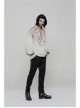Lace-Up Collar Front Chest Frill Lantern Sleeve Rough Selvedge Cuff White Punk Spray Painting Shirt