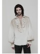 Lace-Up Collar Front Chest Frill Lantern Sleeve Rough Selvedge Cuff White Punk Spray Painting Shirt