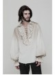 Lace-Up Collar Front Chest Frill Lantern Sleeve Rough Selvedge Cuff White Punk Spray Painting Shirt