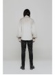 Lace-Up Collar Front Chest Frill Lantern Sleeve Rough Selvedge Cuff White Punk Spray Painting Shirt
