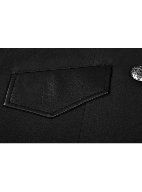Front Metal Button Long Sleeve Vented Flap Slit Hem Black Punk Jacket
