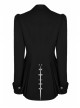 Front Metal Button Long Sleeve Vented Flap Slit Hem Black Punk Jacket