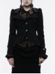 Front Metal Button Long Sleeve Vented Flap Slit Hem Black Punk Jacket