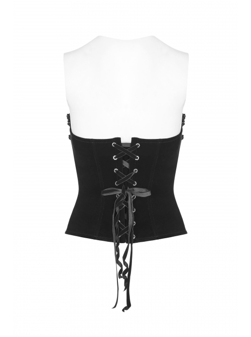 Off-Shoulder Front Lacey Lace Back Waist Lace-Up Black Gothic Weft Velveteen Corset