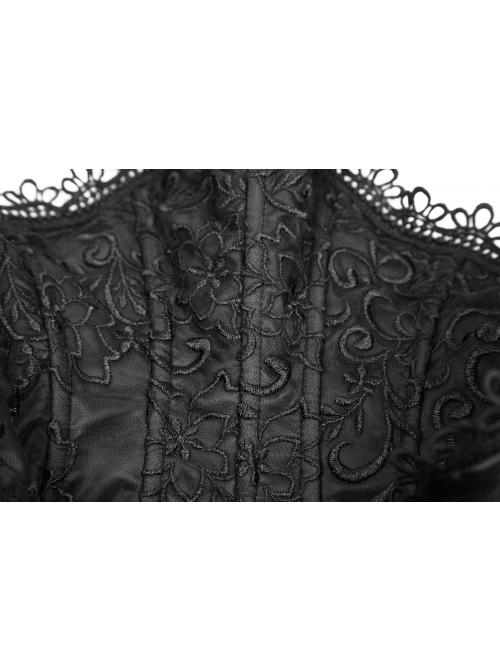 Stand-Up Lace Collar Front Chest Retro Plate Flower Buckle Back Waist Lace-Up Lace Hem Black Gothic Long Coat