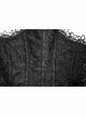 Stand-Up Lace Collar Front Chest Retro Plate Flower Buckle Back Waist Lace-Up Lace Hem Black Gothic Long Coat