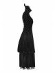Stand-Up Lace Collar Front Chest Retro Plate Flower Buckle Back Waist Lace-Up Lace Hem Black Gothic Long Coat