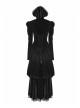 Stand-Up Lace Collar Front Chest Retro Plate Flower Buckle Back Waist Lace-Up Lace Hem Black Gothic Long Coat
