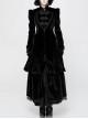 Stand-Up Lace Collar Front Chest Retro Plate Flower Buckle Back Waist Lace-Up Lace Hem Black Gothic Long Coat