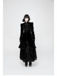 Stand-Up Lace Collar Front Chest Retro Plate Flower Buckle Back Waist Lace-Up Lace Hem Black Gothic Long Coat