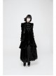Stand-Up Lace Collar Front Chest Retro Plate Flower Buckle Back Waist Lace-Up Lace Hem Black Gothic Long Coat