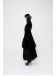 Stand-Up Lace Collar Front Chest Retro Plate Flower Buckle Back Waist Lace-Up Lace Hem Black Gothic Long Coat
