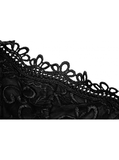 Stand-Up Lace Collar Front Chest Retro Plate Flower Buckle Back Waist Lace-Up Lace Hem Black Gothic Long Coat