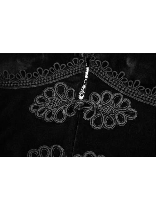 Stand-Up Lace Collar Front Chest Retro Plate Flower Buckle Back Waist Lace-Up Lace Hem Black Gothic Long Coat