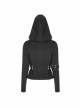 Stand-Up Collar Waist Splice Leather Lace-Up Long Sleeve Black Punk Hooded Cardigan Sweater