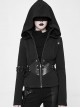 Stand-Up Collar Waist Splice Leather Lace-Up Long Sleeve Black Punk Hooded Cardigan Sweater