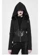 Stand-Up Collar Waist Splice Leather Lace-Up Long Sleeve Black Punk Hooded Cardigan Sweater