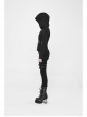 Stand-Up Collar Waist Splice Leather Lace-Up Long Sleeve Black Punk Hooded Cardigan Sweater