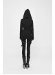 Stand-Up Collar Waist Splice Leather Lace-Up Long Sleeve Black Punk Hooded Cardigan Sweater