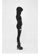 Stand-Up Collar Waist Splice Leather Lace-Up Long Sleeve Black Punk Hooded Cardigan Sweater