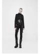 Stand-Up Collar Waist Splice Leather Lace-Up Long Sleeve Black Punk Hooded Cardigan Sweater