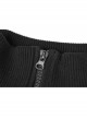Stand-Up Collar Waist Splice Leather Lace-Up Long Sleeve Black Punk Hooded Cardigan Sweater