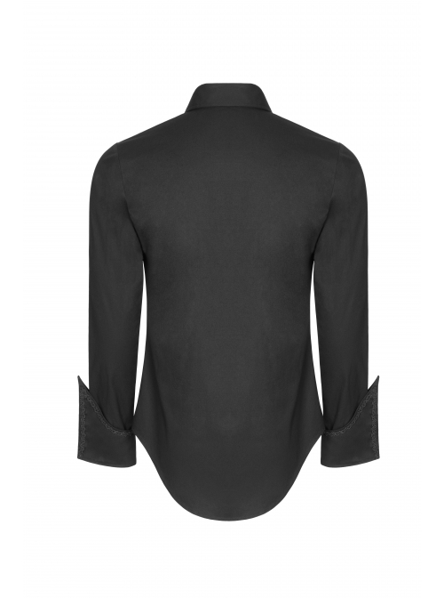 Front Metal Pattern Buckle Long Sleeve Sharp Corner Hem Black Gothic Shirt