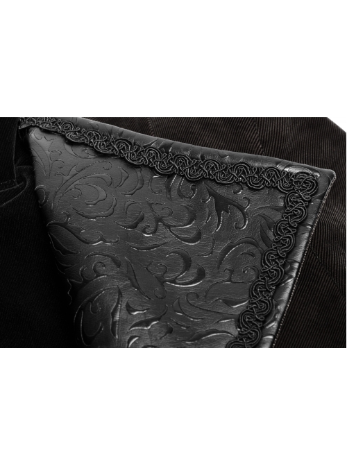 Stand-Up Collar Front Chest Flower Buckle Long Sleeve Brown Punk Twill Weft Velveteen Jacket