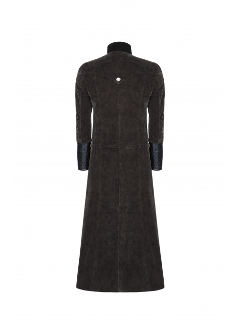 Stand-Up Collar Front Chest Flower Buckle Long Sleeve Brown Punk Twill Weft Velveteen Jacket