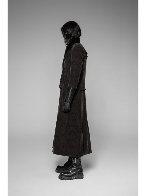 Stand-Up Collar Front Chest Flower Buckle Long Sleeve Brown Punk Twill Weft Velveteen Jacket
